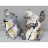Two Lomonosov animal figures, Bear with double bass and Donkey with double bass, Donkey a/f