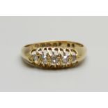 An 18ct gold, five stone diamond ring, Chester 1915, 2.4g, N