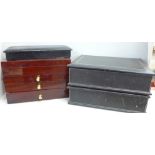 Two large leather covered jewellery boxes, a Tuscan jewellery case and a four drawer lacquered