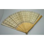 A late 18th/early 19th century paper-leaf fan decorated with 'Twelve of the most famous Country