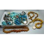 A collection of costume jewellery including turquoise