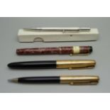 A vintage Valentine Bakelite pen with original label and 14ct gold nib, a Parker fountain pen and