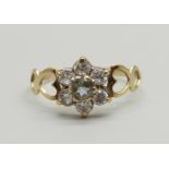 A 9ct gold and CZ cluster ring, 1g, L