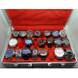 A collection of wristwatches, WEiDE and Shark, in a metal case, (20), WEiDE watches with button