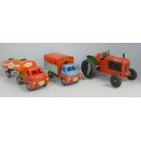 A Welsotoys Robin Paint and Poster truck, lacking ladder, a tin-plate Esso petrol tanker and a Tri-