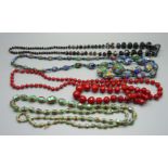 Millefiori bead and glass necklets