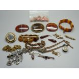 Victorian and later jewellery including coral, agate and amber, (one agate brooch a/f)