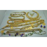 Gold tone and plated costume jewellery