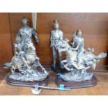 A collection of Knight figures, two on horseback, one a/f