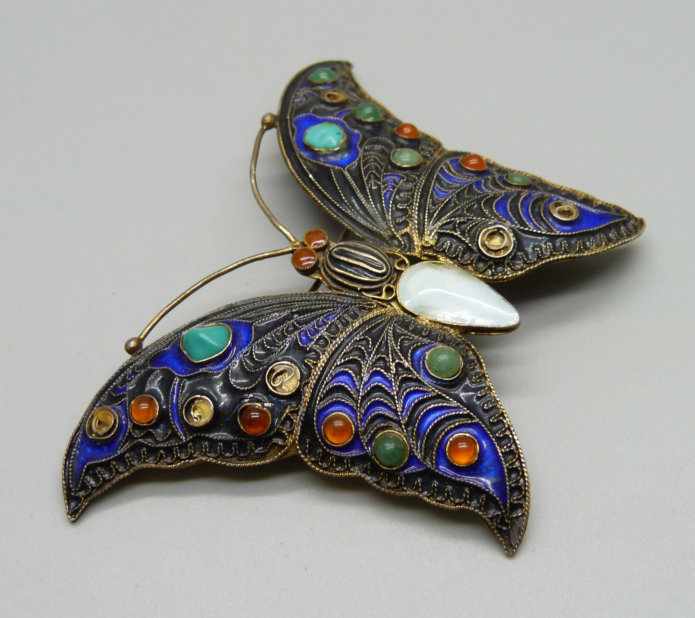 A silver gilt and stone set butterfly brooch, marked '1992, MMA, Cleo, S925', Metropolitan Museum of - Image 3 of 3