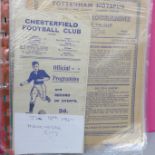 An album of 1940s to 1960s football programmes, including Bradford Park Avenue 1949/50, Birmingham v