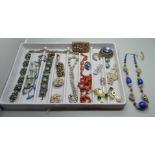 A tray of costume jewellery