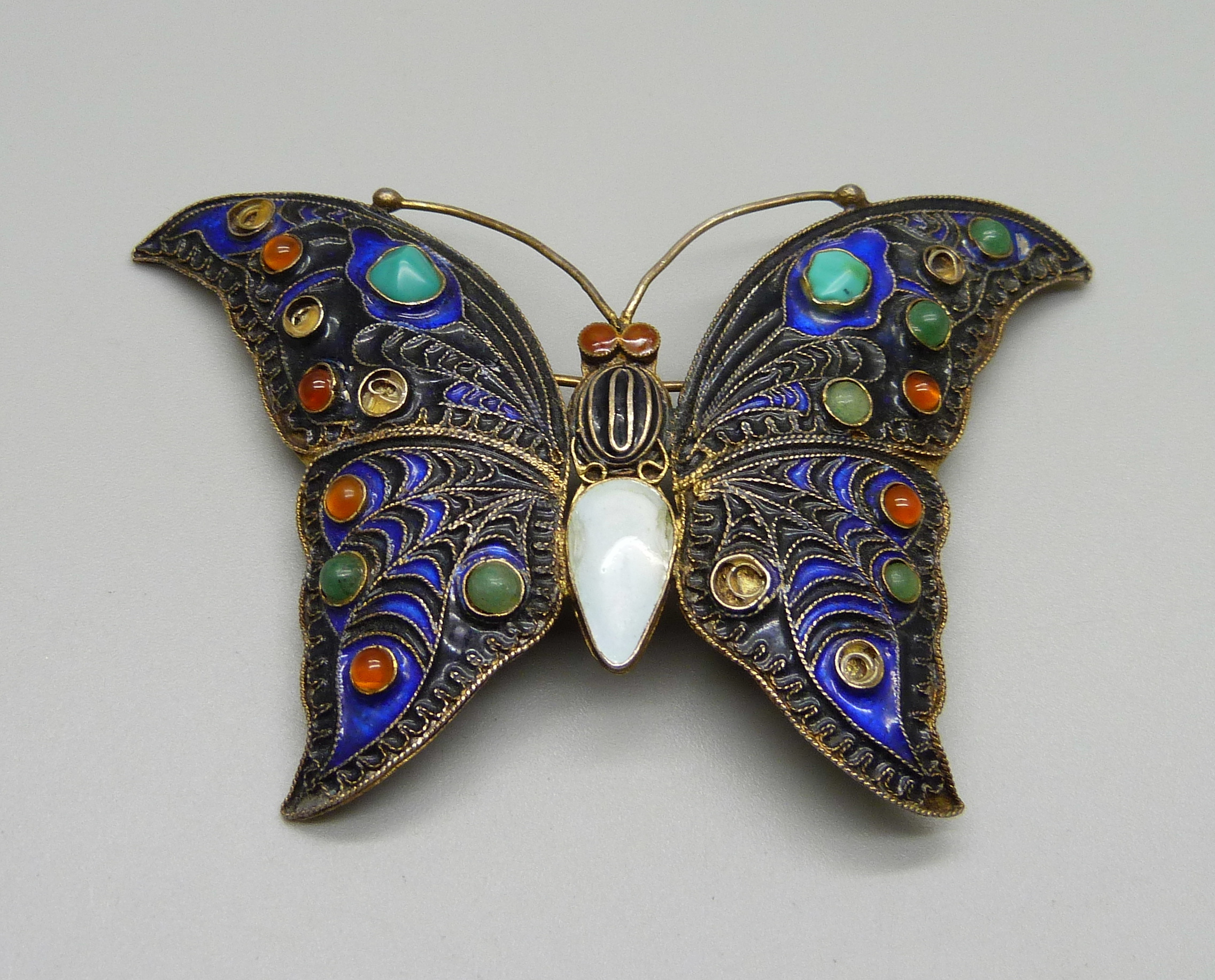 A silver gilt and stone set butterfly brooch, marked '1992, MMA, Cleo, S925', Metropolitan Museum of
