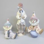 Three Lladro figures of clowns