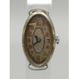 A lady's 18ct white gold Art Deco wristwatch, case 2.5g