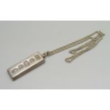 A silver ingot pendant on a .925 silver chain, 35.4g