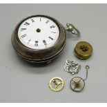 A silver pair case pocket watch with movement for repair, a/f