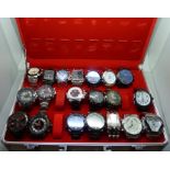 A collection of wristwatches, WEiDE and Shark, in a metal case, (20), WEiDE watches with button