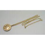 A 9ct gold and diamond set locket on a 9ct gold chain, 13.5g, chain 60cm