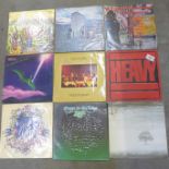 Twelve rock LP records, Yes, Rory Gallaher, Genesis, Jefferson Airplane, Deep Purple, Baker