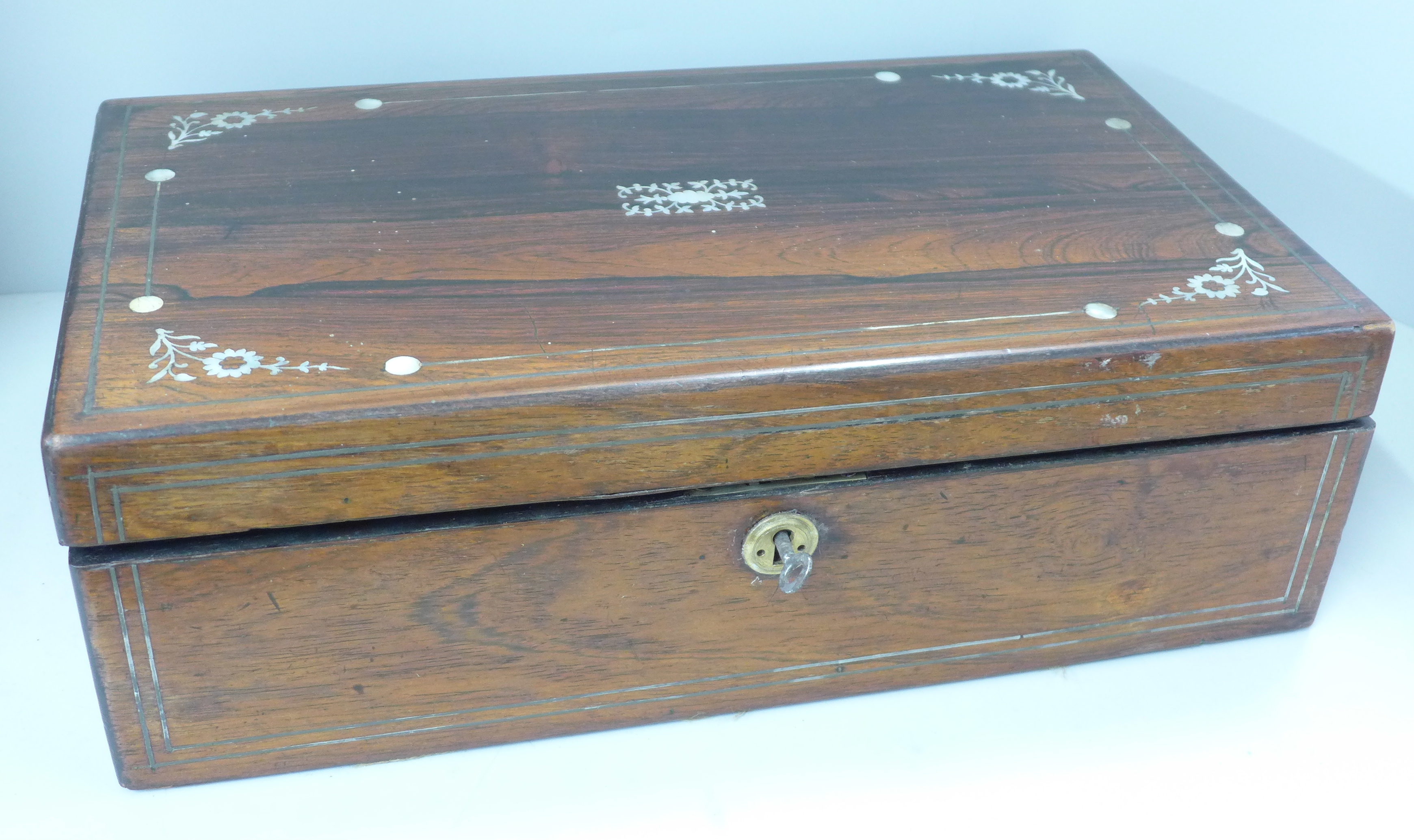 A rosewood inlaid writing slope