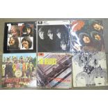 Six original Beatles pressings LP records; Sgt Pepper, Please Please Me, Revolver, Rubber Soul,