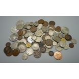 A collection of coins including early 20th Century Australian one pennies, some Victorian, late