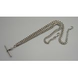 A silver Albert chain/necklace, 81.8g, 64cm, (made with two separate chains)