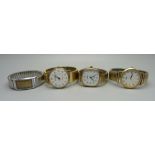 Four wristwatches including one tank shape Avia