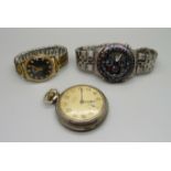 Two wristwatches, Oris and Citizen and an Ingersoll pocket watch