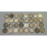 A collection of mainly silver 3d coins including Victorian and a Victorian silver gilt four pence