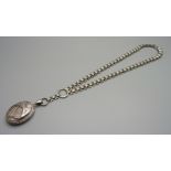 A Victorian white metal locket and chain/collar, locket 33mm wide
