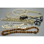 Vintage necklets including pearl, mother of pearl, French jet, etc.