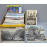 Postcards; a box of postcards, vintage to modern