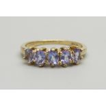 A 9ct gold and five stone tanzanite ring, 2.4g, O