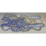 Twelve porcelain bead necklaces