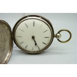A silver verge full hunter pocket watch, Wm. McCabe, John Casey maker, High St., Poplar, lacking