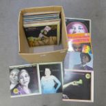 A box of over thirty jazz and blues LP records including Nine Simone, Bessie Smith, Dave Brubeck and