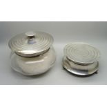 A circular silver jewellery box, gross weight 269g and a matching silver topped dressing table
