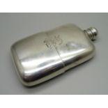 A silver hip flask, London 1866, with engraved initials, 248g