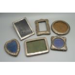 Six small silver photograph frames, a/f