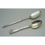 A silver marrow scoop/spoon and another silver spoon, 102g