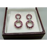 A pair of 18ct gold, ruby and diamond drop earrings, 2cm drop, 5.1g