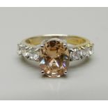 A silver gilt citrine and white stone ring, P