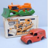 A Tri-ang Minic clockwork plastic Royal Mail Van and boxed Tri-ang Minic clockwork Bulldozer (Series