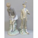 Two Lladro figures of golfers, girl's golf club a/f