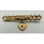 A Victorian 9ct gold chain link and padlock brooch, metal pin, 2.2g