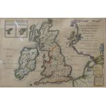 An 18th Century Nicholas De Fen hand coloured engraved map, Les Isles Britaniques, 24 x 35cms,