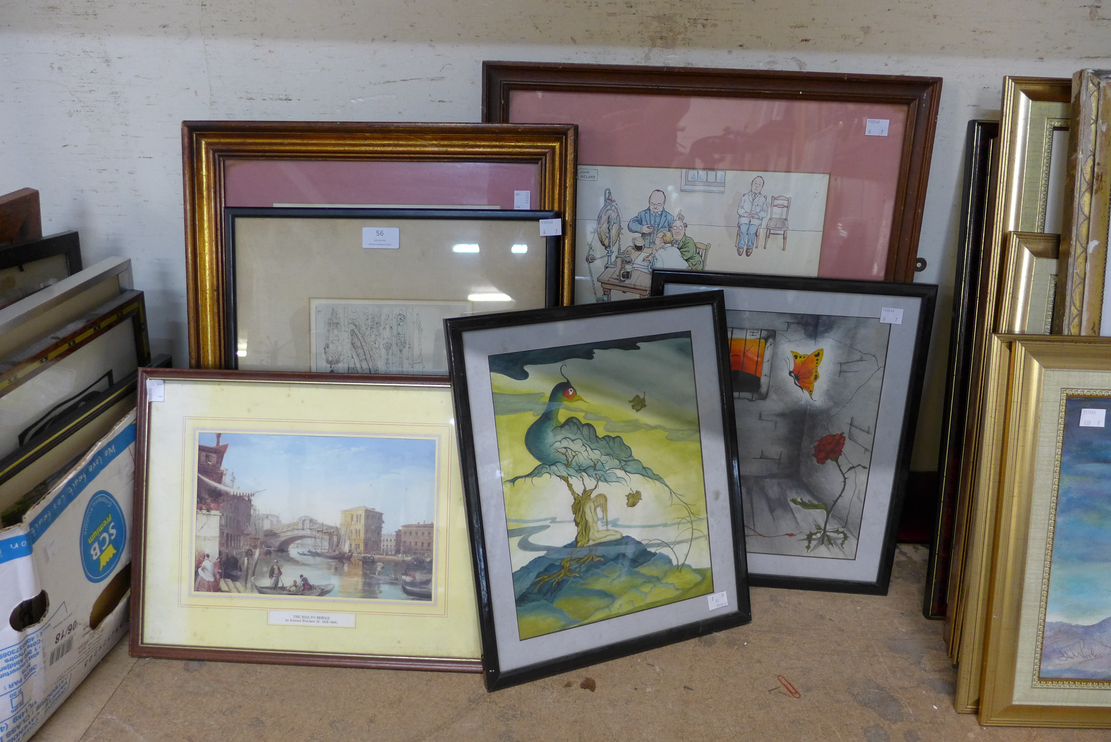 A John Ireland, Guinness print and six other prints