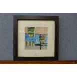 Onslow Sykes, Three Boats, St. Ives, acrylic on card, framed